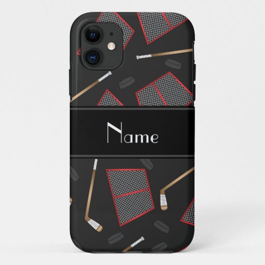 名前をカスタムするブラックホッケースティックは網を打つ Case-Mate iPhoneケース (裏面)