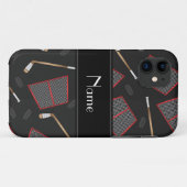 名前をカスタムするブラックホッケースティックは網を打つ Case-Mate iPhoneケース (裏面(横))