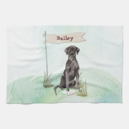 名前をカスタムするブラックラボペットドッグ キッチンタオル