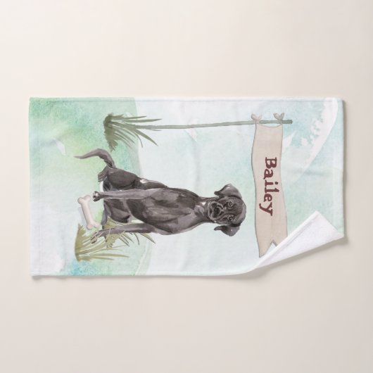 名前をカスタムするブラックラボペットドッグ バスタオルセット (ハンドタオル)