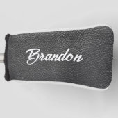 名前をカスタムするブラックレザー ゴルフヘッドカバー (正面)