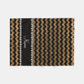 名前をカスタムするブラック金ゴールドグリッター フリースブランケット (正面(横))