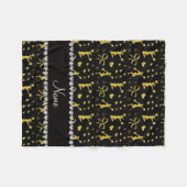 名前をカスタムするブラック金ゴールドチアリーティング弓ハート フリースブランケット (正面(横))