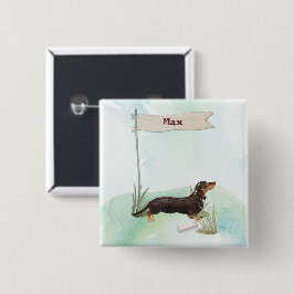 名前をカスタムするブラック&タンダシュンドペットドッグ 缶バッジ