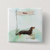 名前をカスタムするブラック&タンダシュンドペットドッグ 缶バッジ (正面)