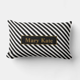 名前をカスタムするブラック/ホワイトのストライプ ランバークッション