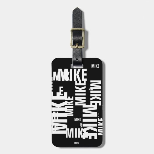 名前をカスタムするブラック&ホワイトタイポグラフィ ラゲッジタグ (正面縦)