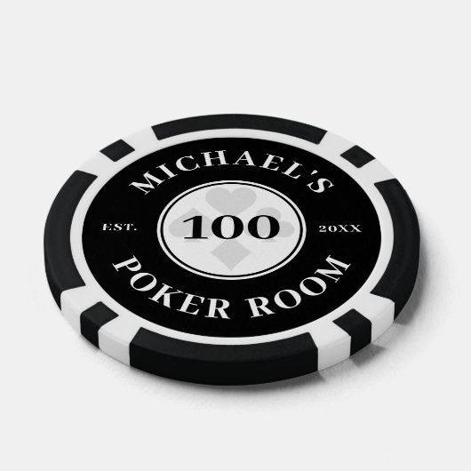 名前をカスタムするブラック&ホワイトラスベガスの宗派 ポーカーチップ (シングル)