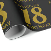 名前をカスタムするブラック&金ゴールド18誕生日 ラッピングペーパー (ロールコーナー)