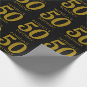 名前をカスタムするブラック&金ゴールド50th誕生日 ラッピングペーパー (角)