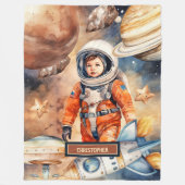 名前をカスタムするブランケット付ロケット及び惑星デザイン フリースブランケット (正面)