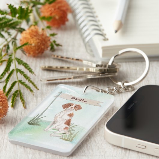 名前をカスタムするブリタニーペットドッグ キーホルダー (正面右)