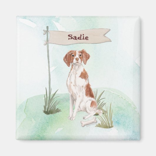 名前をカスタムするブリタニーペットドッグ マグネット (正面)