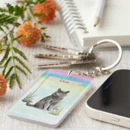 名前をカスタムするブリティッシュショートヘアキャットペット キーホルダー