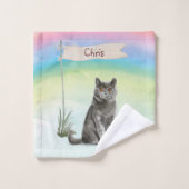 名前をカスタムするブリティッシュショートヘアキャットペット バスタオルセット (ウォッシュタオル)