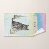 名前をカスタムするブリティッシュショートヘアキャットペット バスタオルセット (ハンドタオル)