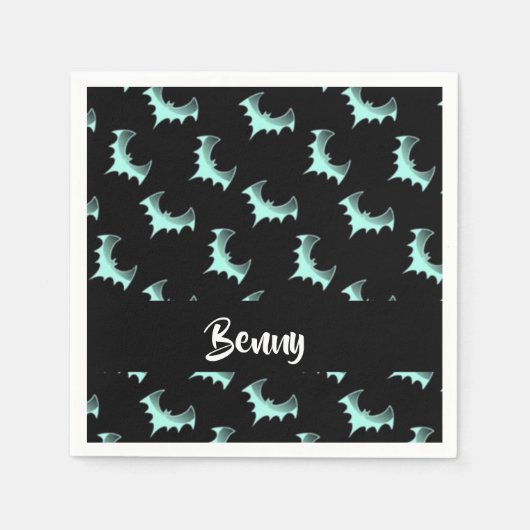 名前をカスタムするブルーこうもり スタンダードカクテルナプキン (正面)