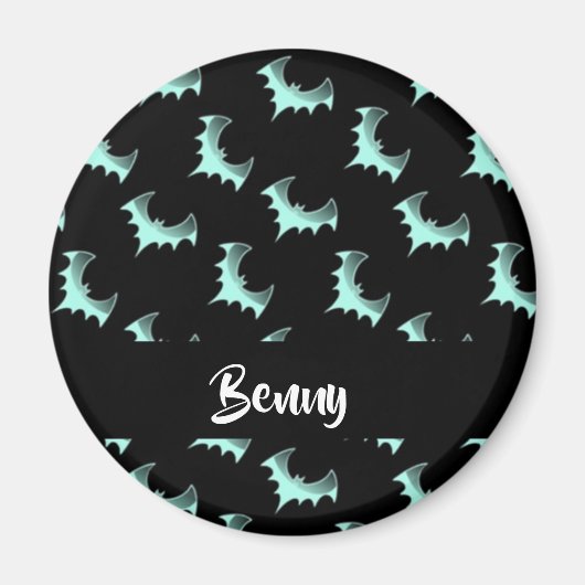名前をカスタムするブルーこうもり マグネット (正面)