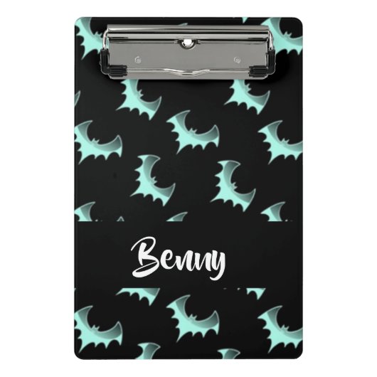 名前をカスタムするブルーこうもり ミニクリップボード (正面)