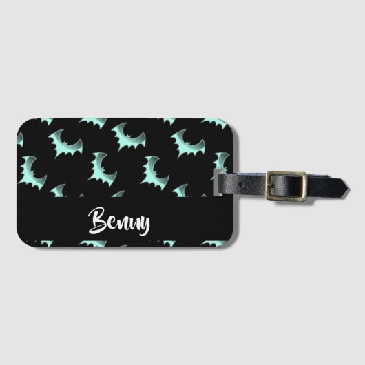 名前をカスタムするブルーこうもり ラゲッジタグ (正面横)