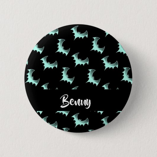 名前をカスタムするブルーこうもり 缶バッジ (正面)