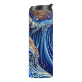 名前をカスタムするブルーと金ゴールド抽象芸術海波 タンブラー (回転左)