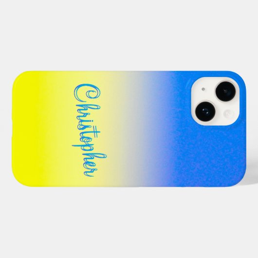 名前をカスタムするブルーイエローウクライナインスパイアスクリプト Case-Mate iPhoneケース (裏面 (横))