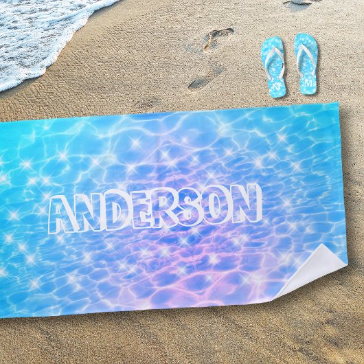 名前をカスタムするブルーウォーターのリップル水テクスチモダンャ ビーチタオル