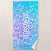 名前をカスタムするブルーウォーターのリップル水テクスチモダンャ ビーチタオル (正面)