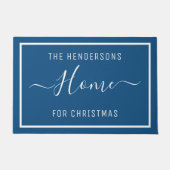 名前をカスタムするブルークリスマス ドアマット (正面)