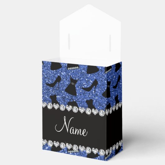 名前をカスタムするブルーグリッターハイヒールドレス財布 フェイバーボックス (オープン)