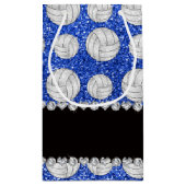 名前をカスタムするブルーグリッターバレーボール スモールペーパーバッグ (裏面)