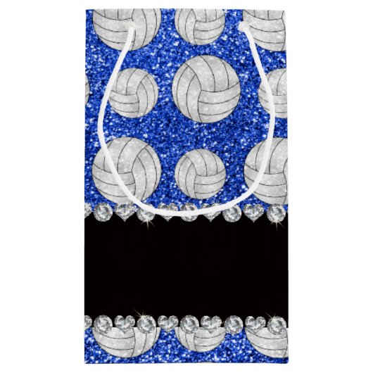 名前をカスタムするブルーグリッターバレーボール スモールペーパーバッグ (裏面)