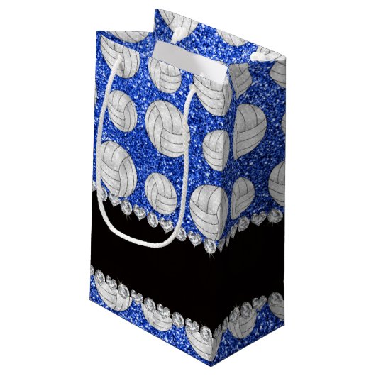 名前をカスタムするブルーグリッターバレーボール スモールペーパーバッグ (裏面アングル)