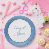 名前をカスタムするブルーグリッター9"紙プレート ペーパープレート (パーティー)