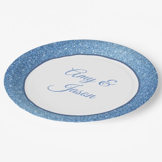 名前をカスタムするブルーグリッター9"紙プレート ペーパープレート (アングル)