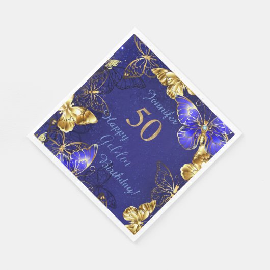 名前をカスタムするブルーバタフライパーティー紙ナプキン スタンダードランチョンナプキン (角)