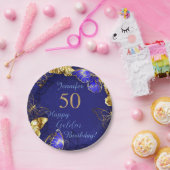 名前をカスタムするブルーバタフライパーティー紙プレート ペーパープレート (パーティー)