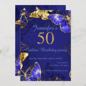 名前をカスタムするブルーバタフライパーティー 招待状 (正面/裏面)