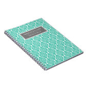 名前をカスタムするブルーフローラダマスチューリップパターン ノートブック (右側)