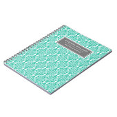 名前をカスタムするブルーフローラダマスチューリップパターン ノートブック (左側)