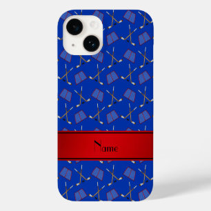 名前をカスタムするブルーホッケースティックレッドストライプ Case-Mate iPhone 14ケース