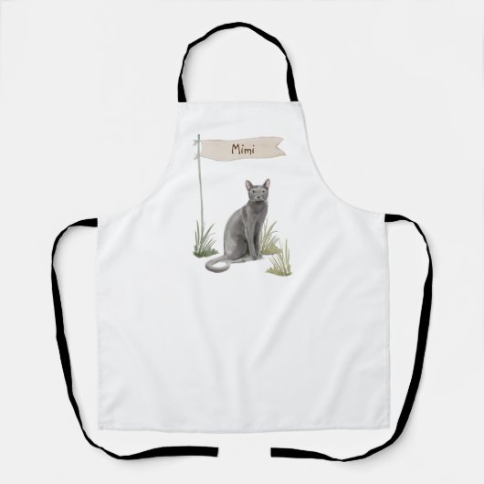 名前をカスタムするブルーロシアのキャットペット エプロン (正面)