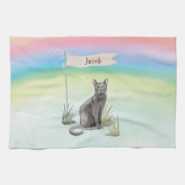 名前をカスタムするブルーロシアのキャットペット キッチンタオル