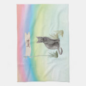 名前をカスタムするブルーロシアのキャットペット キッチンタオル (縦)