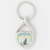 名前をカスタムするブルーロシアのキャットペット キーホルダー (正面)