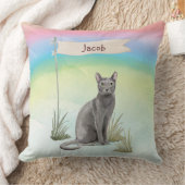 名前をカスタムするブルーロシアのキャットペット クッション (ブランケット)