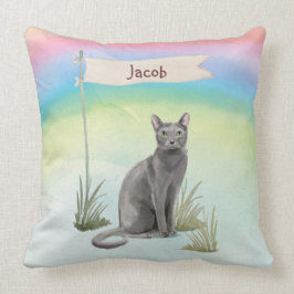 名前をカスタムするブルーロシアのキャットペット クッション