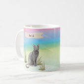 名前をカスタムするブルーロシアのキャットペット コーヒーマグカップ (正面左)