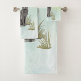 名前をカスタムするブルーロシアのキャットペット バスタオルセット